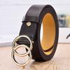 Double Ring Circle Design Women Leather Belt Simple Design Solid Color Girls Adjustable Waist Strap