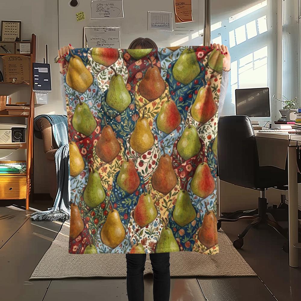 1PC Retro Floral And Fruit Art Print Flannel Blanket, High quality All Seasons, Home Decor, Warmth and Comfort, Perfect for Christmas Gifts