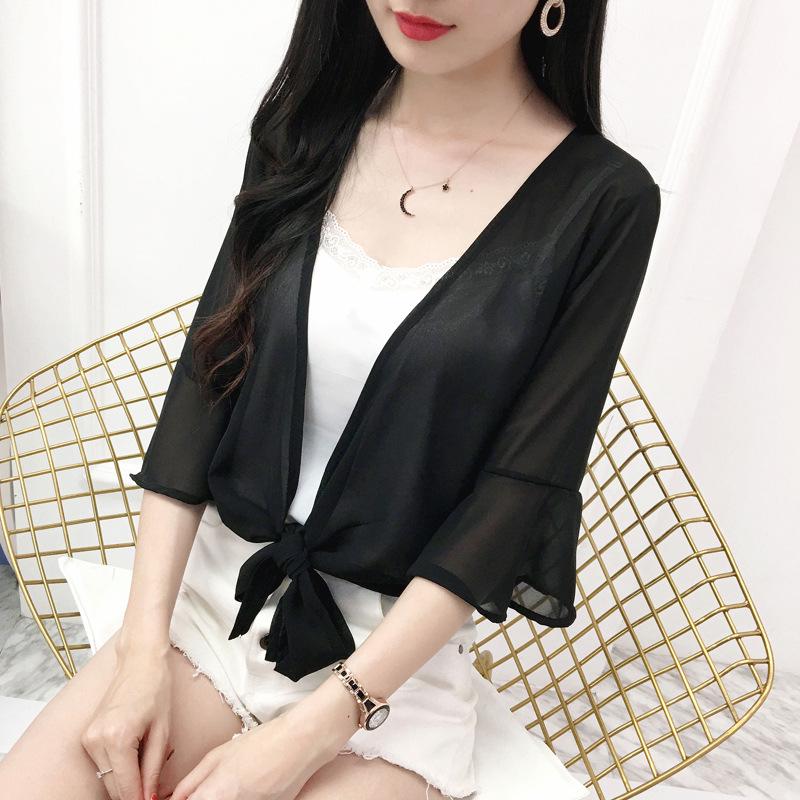 Summer Women's Versatile Chiffon Skirt and Shawl Set with Plus Size Short Sunscreen Cardigan