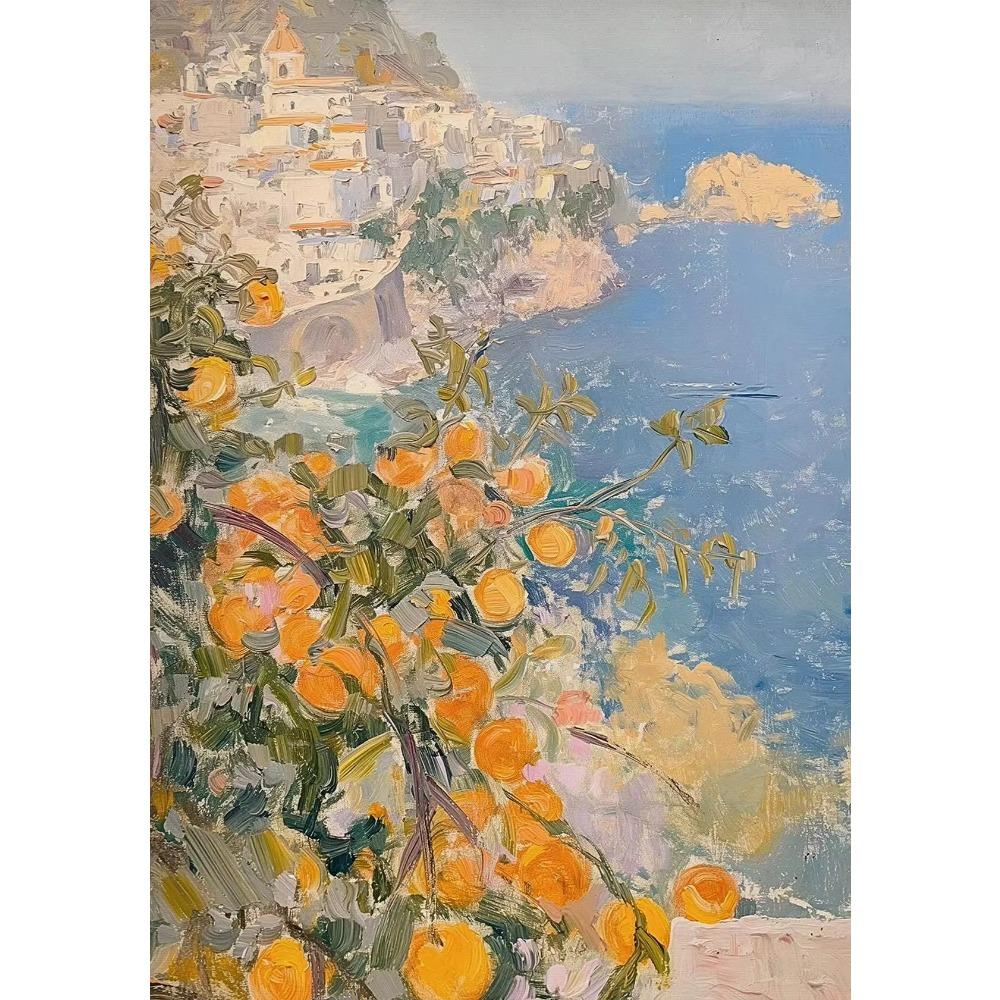 Fresh Italian Summer Ocean Landscape Art Poster Canvas Printing Coastal Villa Hotel Homestay Wall ation Painting Frameless