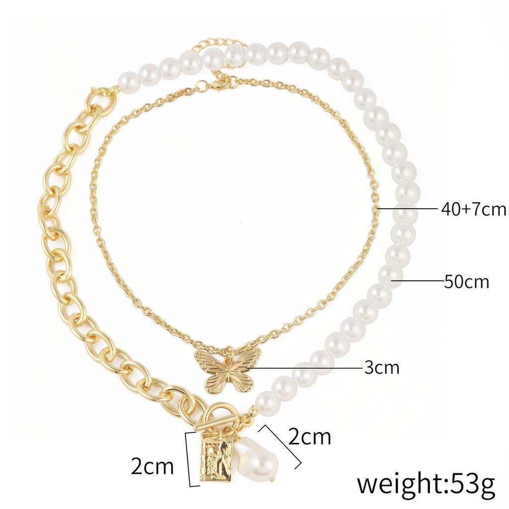 2pcs/set Korean Simulation Pearl Beads Chain Butterfly Pendant Necklace for Women Choker Jewelry Party Gift