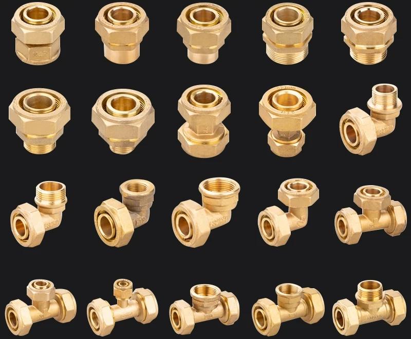 1620/ 2632 / 2025 /1216 PEX-AL-PEX Компрессионный фитинг для трубы Медь Солнечный радиатор Теплый пол Резьба внутренняя/наружная Тройник Угольник