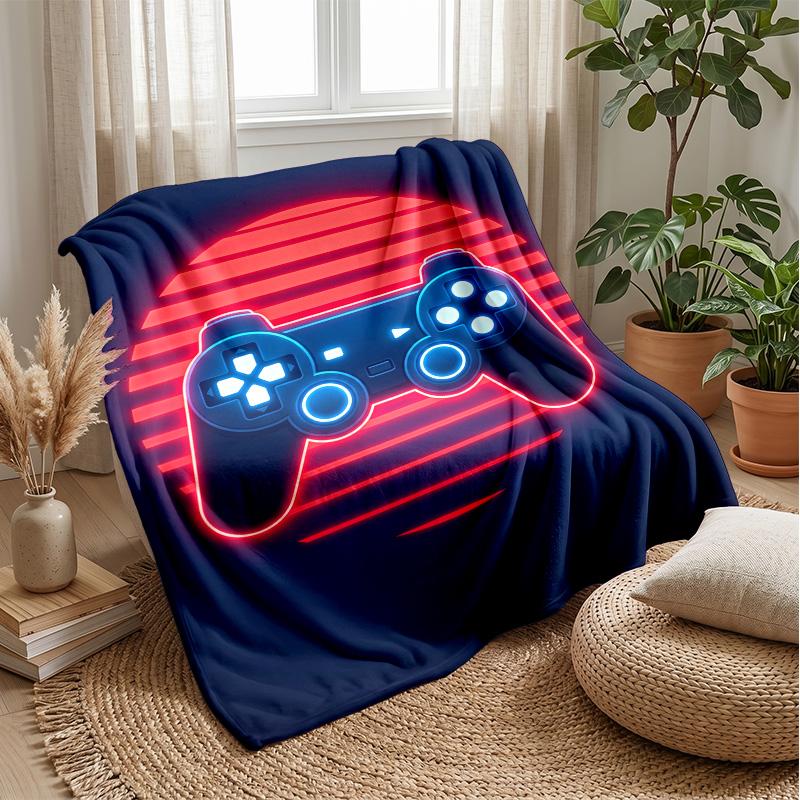 Neon Game Controller Theme blanket Lightweight Warm Flannel Blanket Decorative Throw Blanket for Home Decoration