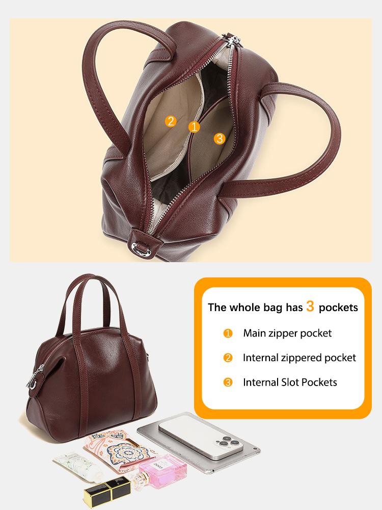 Zency Women's Luxury Solid Color Cowhide Leather Handbag