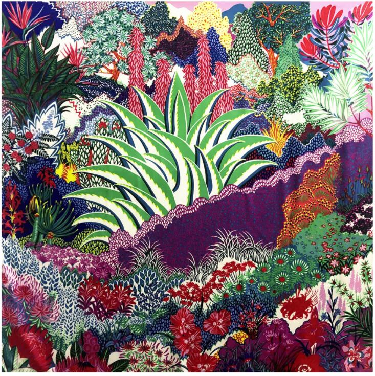 New Luxury Brand Design Sago Cycas Palm Tree Winter Square Scarf 130cm Twill Silk Scarf Women Kerchief Scarves For Ladies