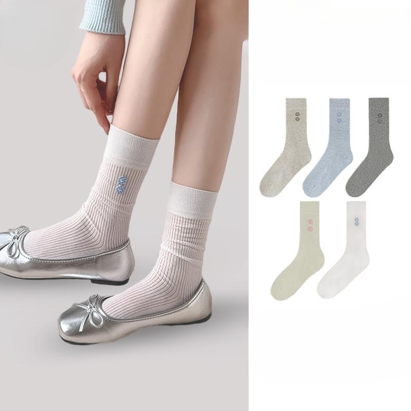 Female Spring and Summer New Product Pure Color Button All Kinds of Smoke In The Tube Cotton Socks