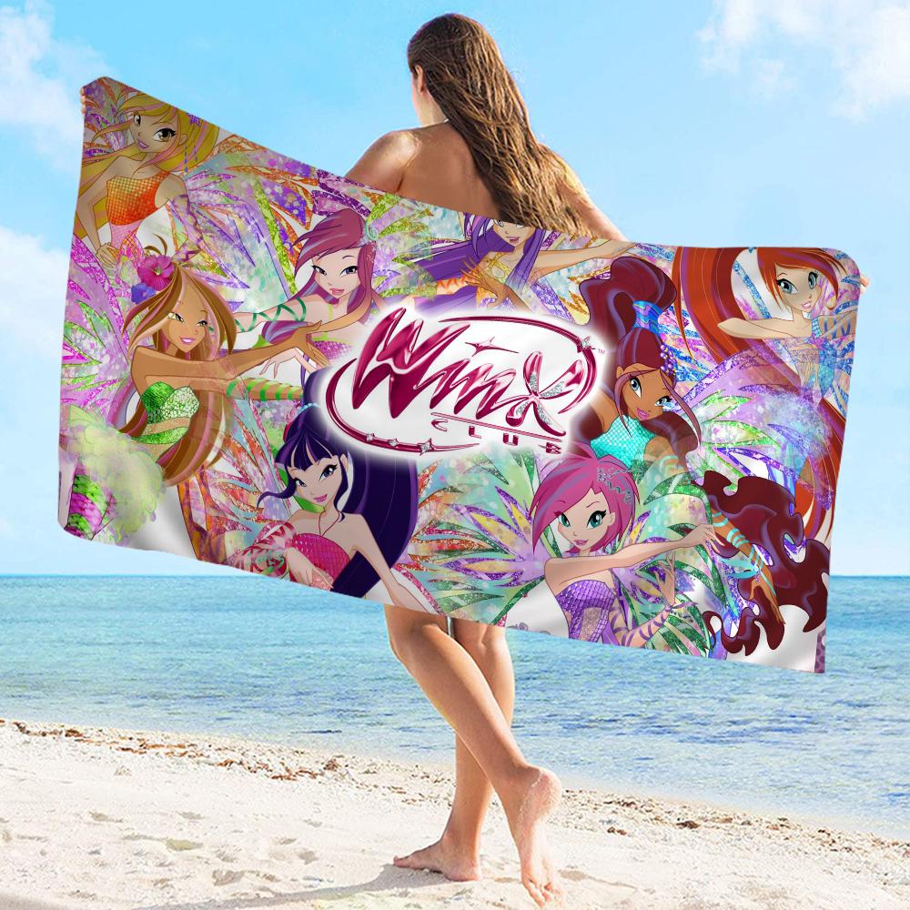 Милый-W-Winxed-Мультяшное полотенце из микрофибры Пляжное полотенце Впитывающее Быстросохнущее Мягкое для йоги, плавания, курорта, альпинизма