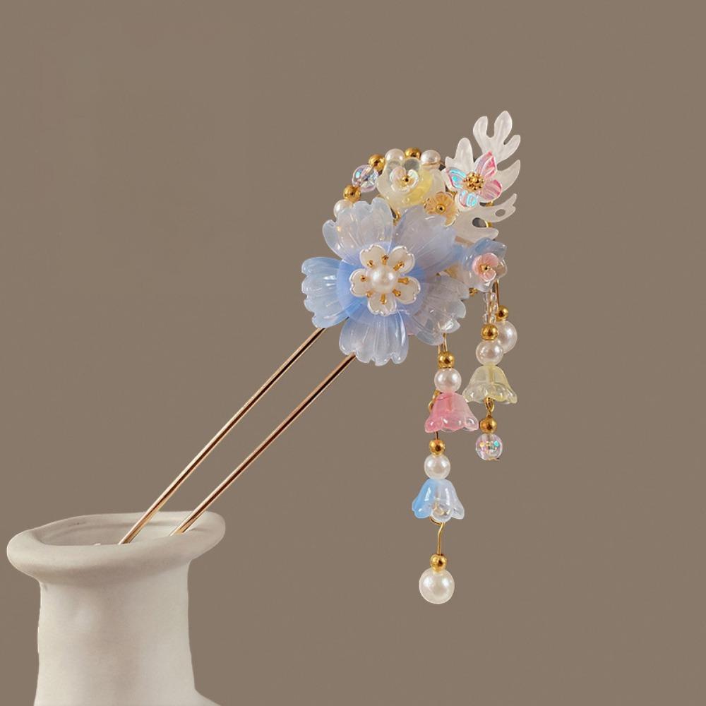Chinese Style Flower Hair Stick Handmade Hanfu Hair Bun Elegant Butterfly Hairpin  for Hanfu Party