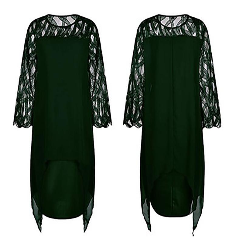 Летнее шифоновое платье большого размера с кружевной строчкой и нерегулярным подолом