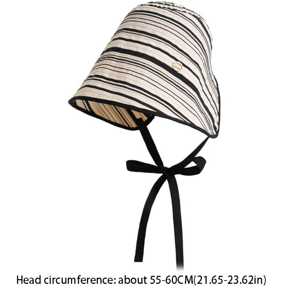 Casual Ribbon Women Striped Fisherman Hat Solid Color Wide Brim Summer Sun Hat Sun Protection Breathable Sunshade Hat Outdoor