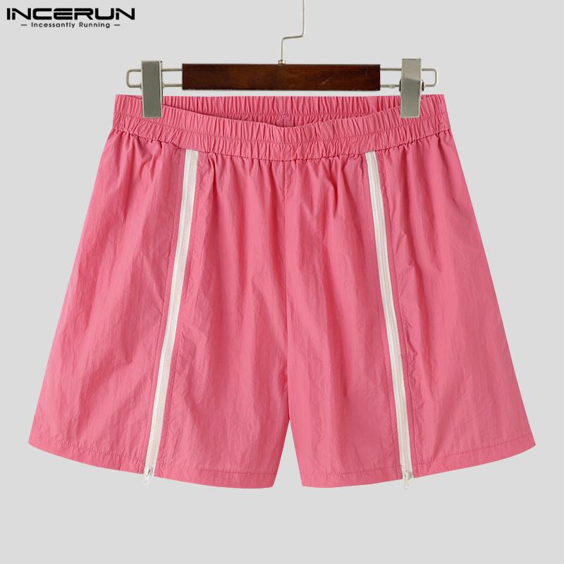 INCERUN Men Elastic Waist Zipper Split Shorts Sport Homewear Mini Pants