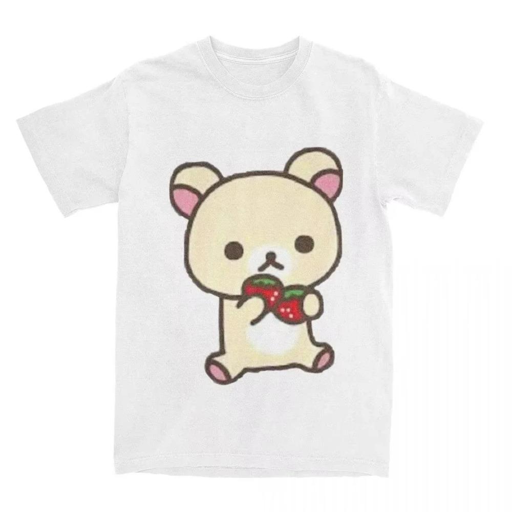 Leisure Rilakkuma Strawberries T-Shirts Women Round CollarT Shirts Animal Bear Short Sleeve Tees Women's Clothing Tops