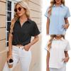 Women Chiffon Blouse Summer Short Sleeve Turn-down Collar Casual Tops