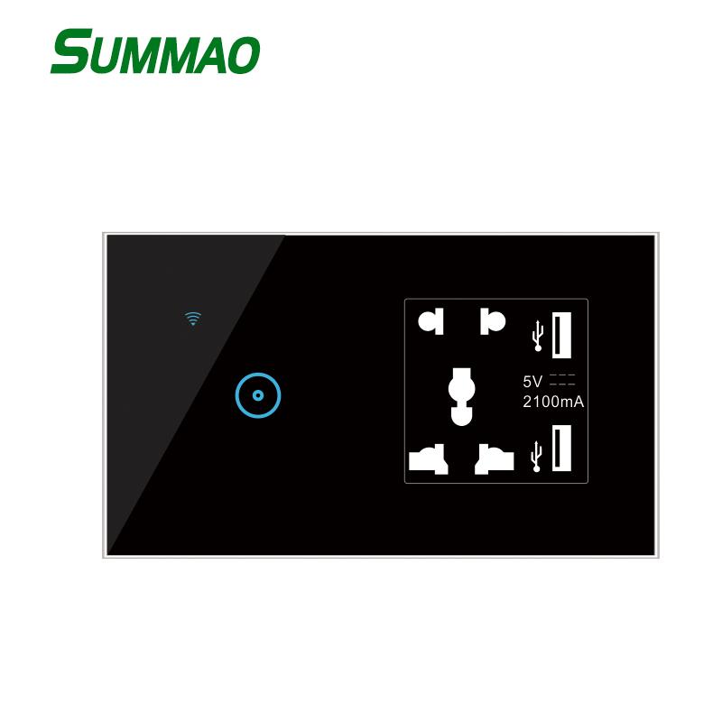 Alexa Google Multifunction 1Gang Wall Touch Switch Universal Electrical Socket With USB WiFi Smart Switch With USB