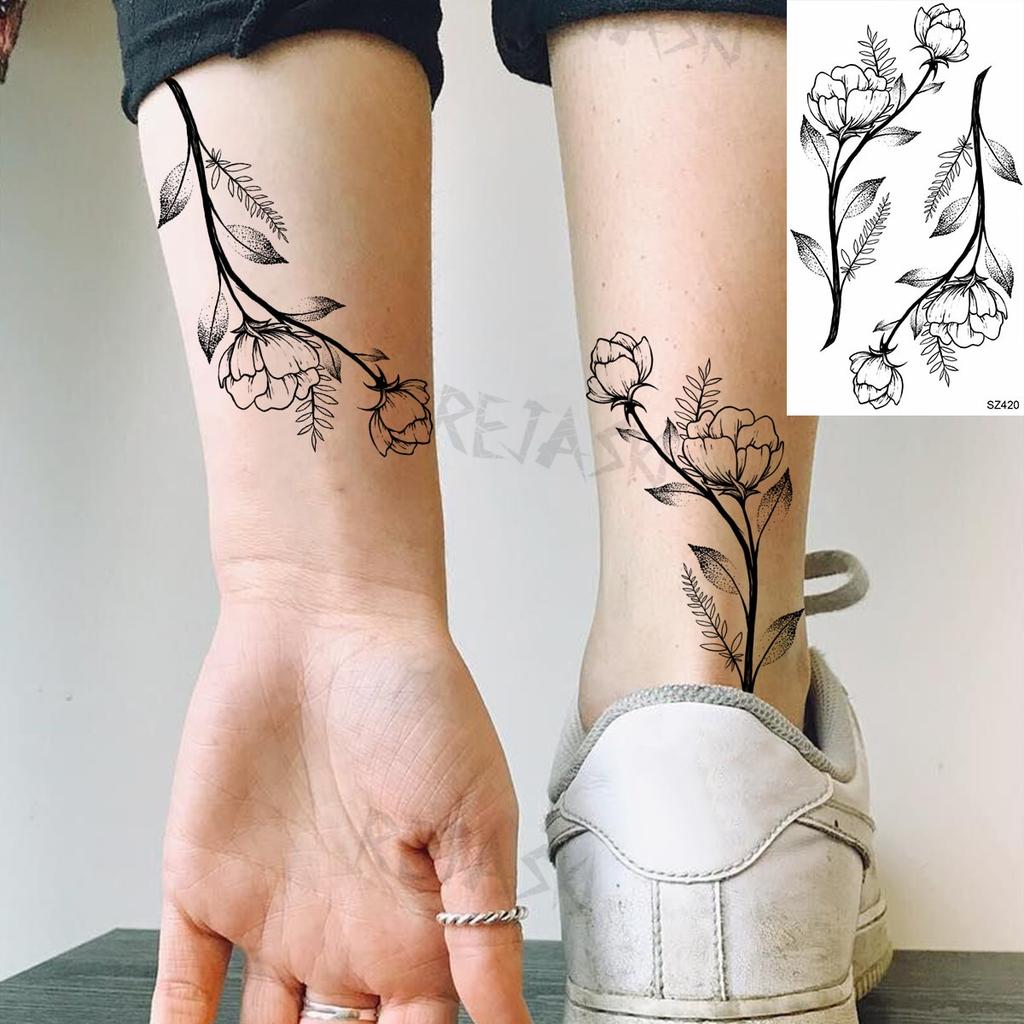Hyacinth Daisy Temporary Tattoos For Women Girl Lavender Peony Fake Tattoo Sticker Daffodil Tulip Wrist Fashion Waterproof Tatoo