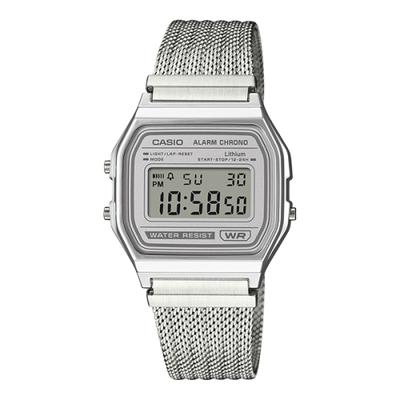 CASIO Классические цифровые часы с сетчатым ремешком A-158WEM-7DF