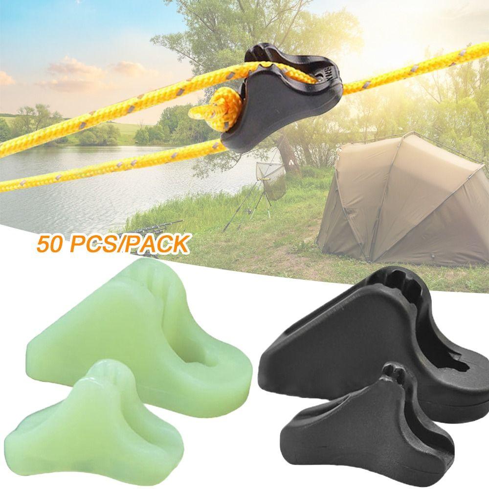 50pcs Anti-slip Triangles Rope Tightener Luminous Awning Stopper Wind Rope Buckle Camping Tent