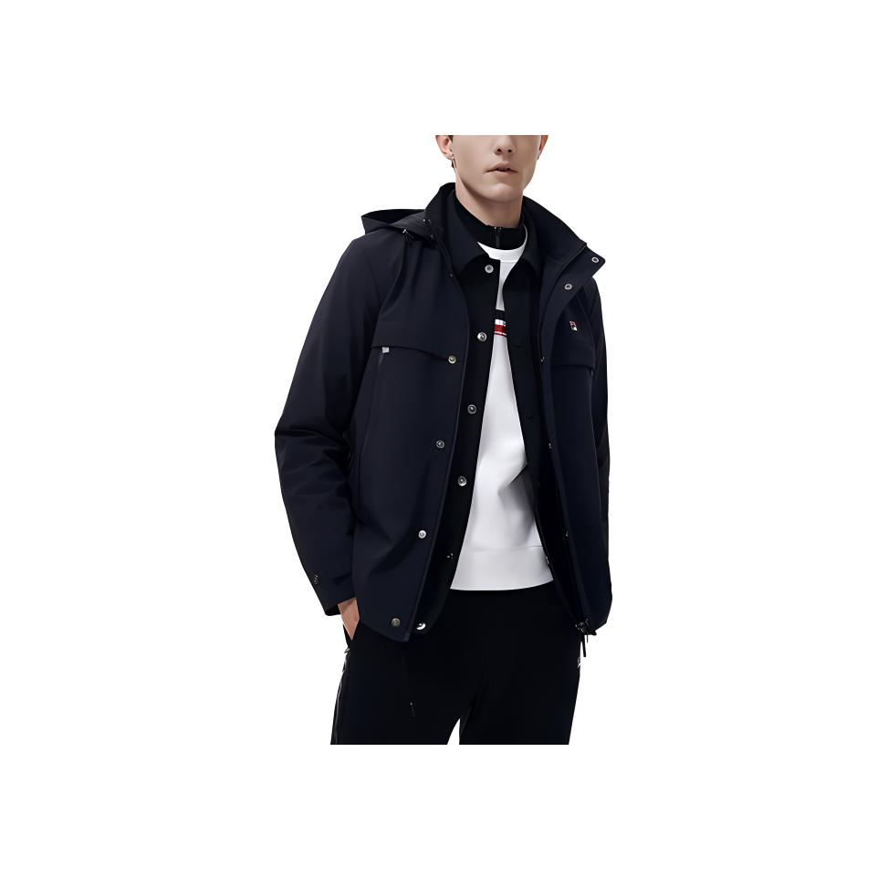 Fila Однотонная куртка с логотипом, съемным капюшоном и длинными рукавами, мужская куртка Legendary-Blue F11M311507F-NV