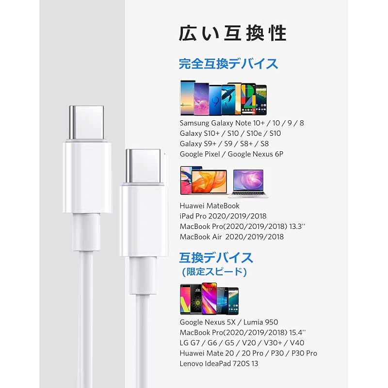 USB Type C To Cable PD Compatible 1M+2M 2 Piece Set 60W/3A Fast Charging MacBook Pro/Air iPad Pro Galaxy Compatible with Models with Type-C Terminal,