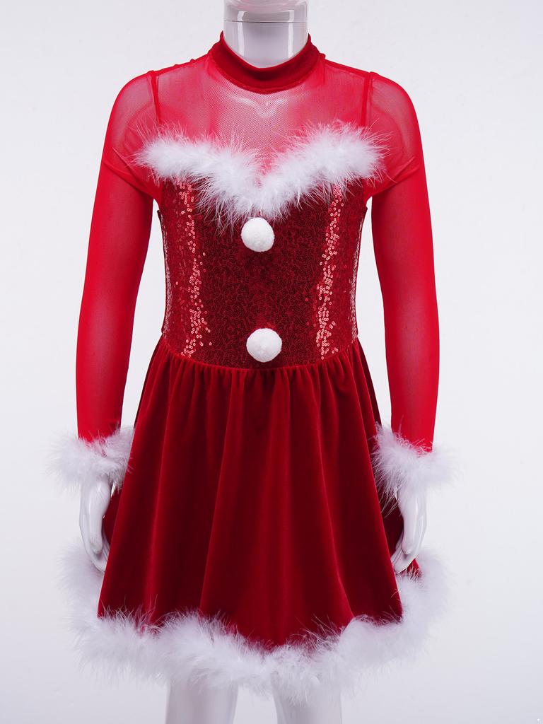 Рождественские костюмы эльфа для девочек, блестящее платье с блестками для фигурного катания на коньках, рождественские танцевальные наряды