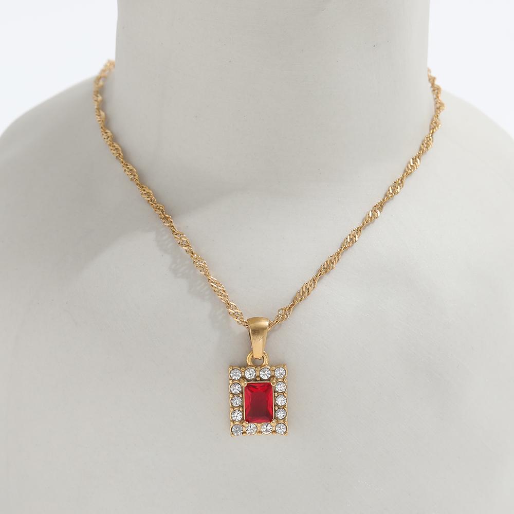 Joolim Jewelry 18k Pvd Gold Plated Luxury Vintage Blue Emerald Clear Pink Purple Zirconia Rectangle Stainless Steel Pendant Ne
