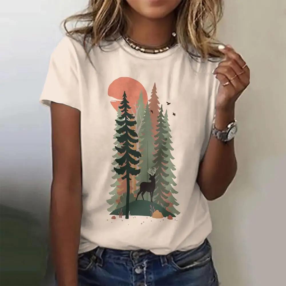 Women's Fashion T-shirt Summer Loose Short Sleeved Fish Pattern Clothing Round Neck Casual Top Trendy Printed Women's T-shirt