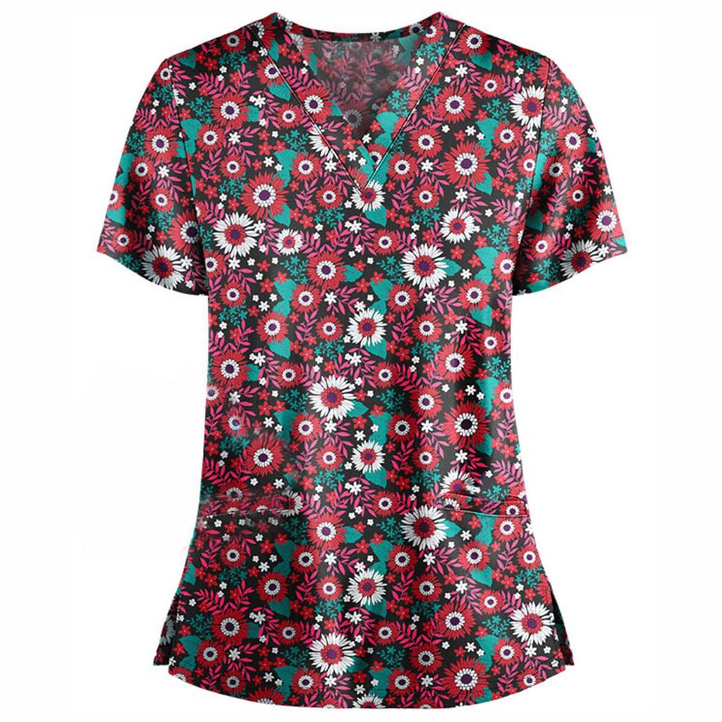 Women Short Sleeve V-neck Tops Working Blouse
