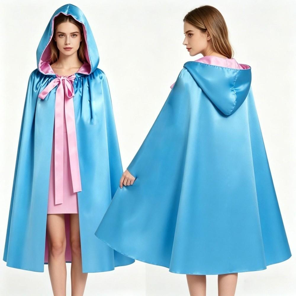 Blue Pink Gothic Costume Cape Solid Color Hooded Cape Cute Halloween Cloak Halloween