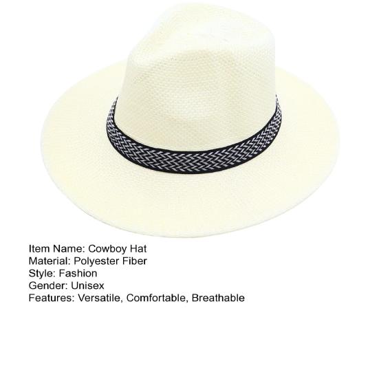 Cowboy Hat Large Brim Sun Protection Men Women Hat Geometric Pattern Decoration Summer Casual Fishing Hat