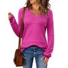 Women's Loose Knitted Sweater With V-Neck Hollowed Out Pullover Long Sleeved Solid Color Top