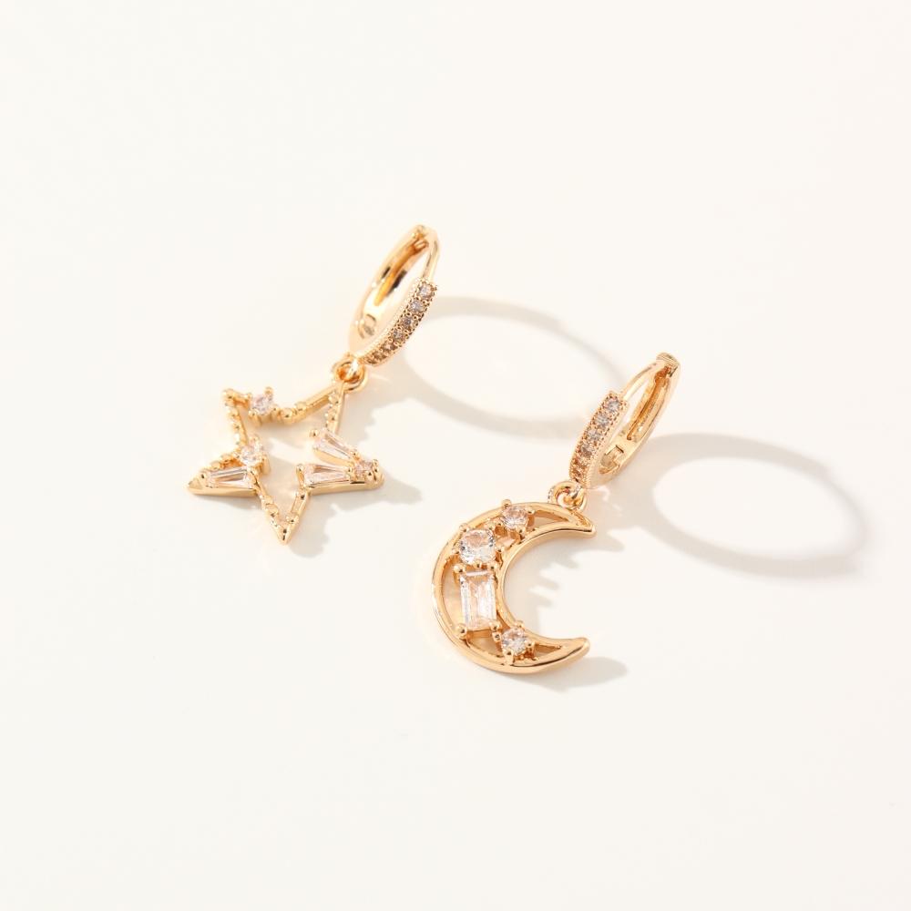 Модные асимметричные серьги-подвески со звездами и луной для женщин, серьги с кубическим цирконием, ювелирные изделия, аксессуары для вечеринок