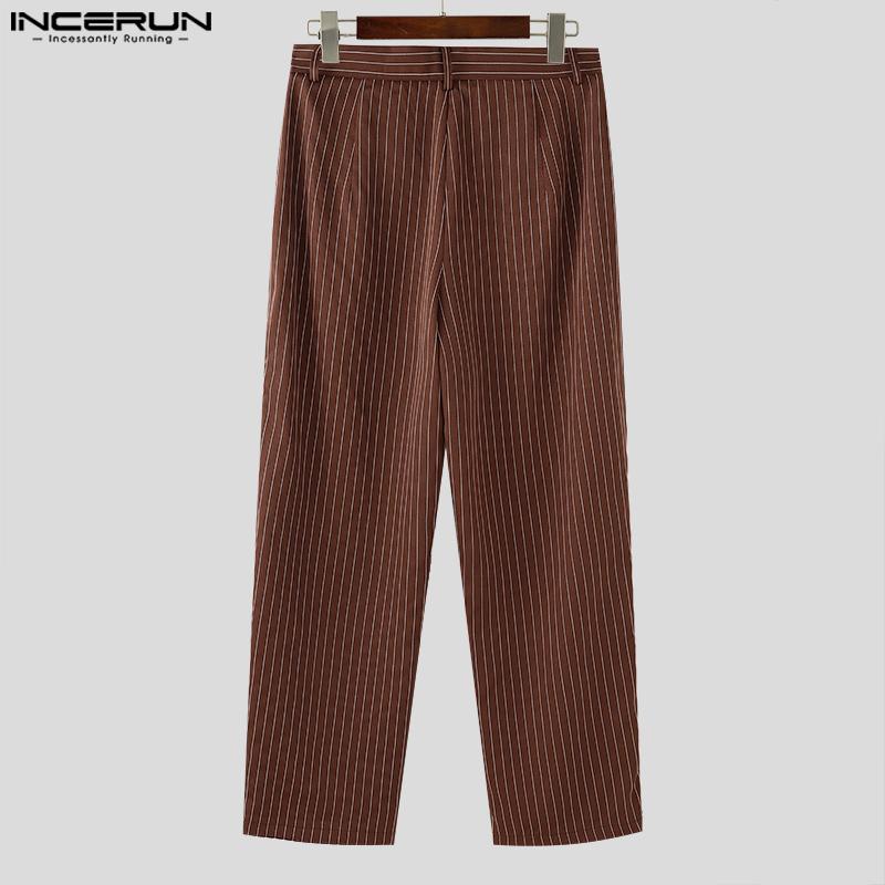 INCERUN Двухсекционный мужской круглый вырез полосатый разрез длинный рукав рубашки повседневный костюм брюки комплекты