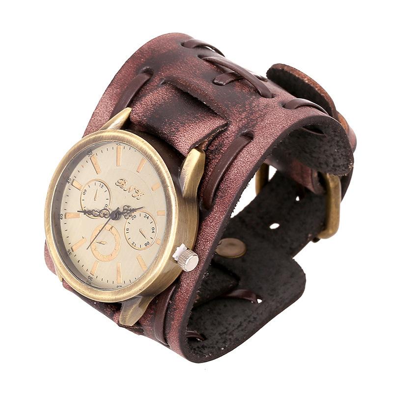 Jewelry From Europe And America Retro And Worn-out Woven Cowhide Bracelet Watch Wide Leather Punk Men's Watch Bracelet
