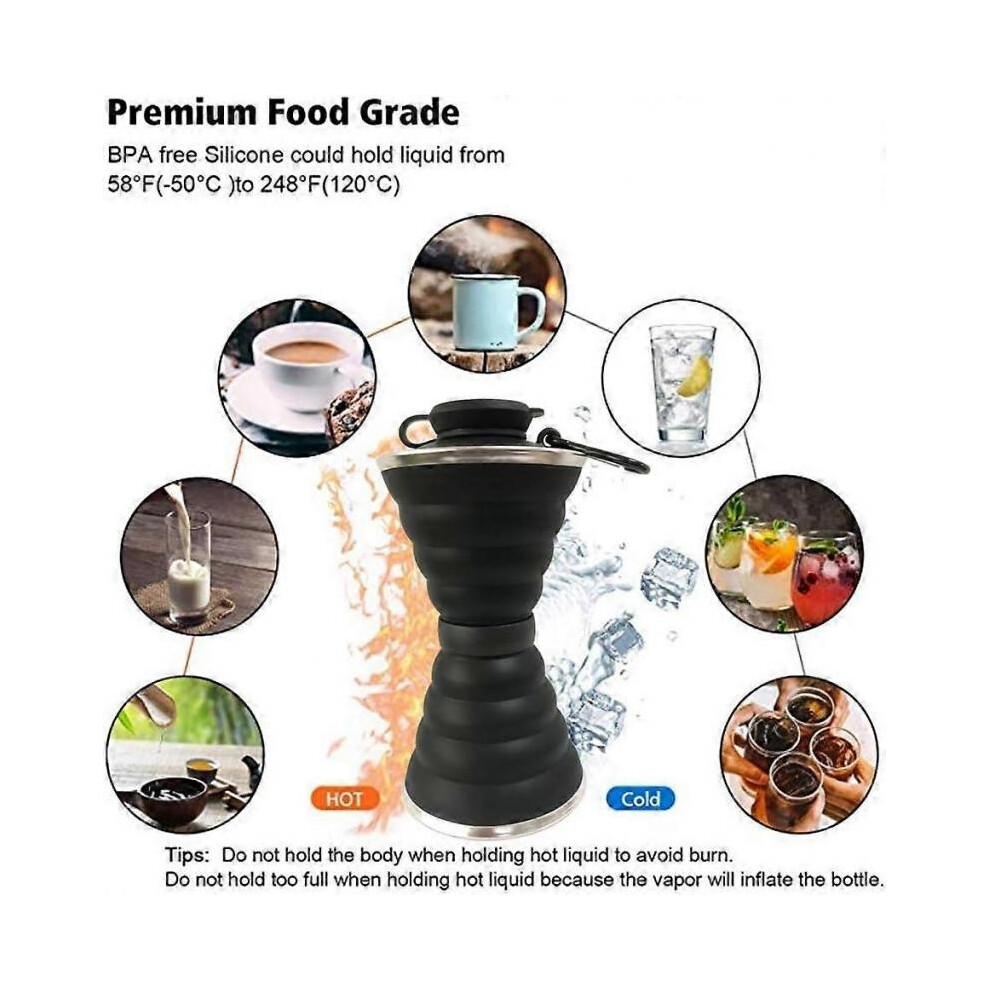 Collapsible Water Bottle, Camping Cup with Carabiner, Reuseable Silicone Foldable Leak Proof Portabl