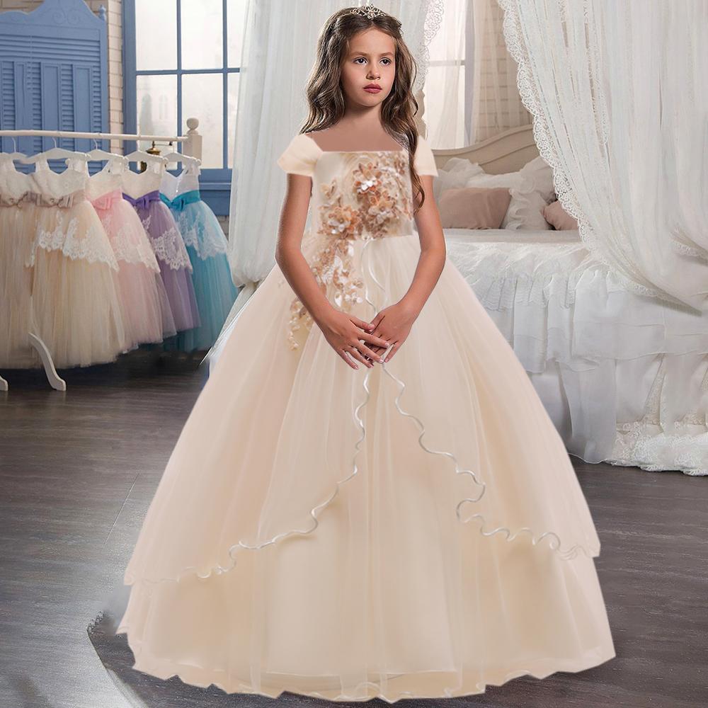 Новое летнее кружевное свадебное платье для девочек, вечерние платья для подружек невесты, детские платья принцесс для девочек, костюм на день рождения