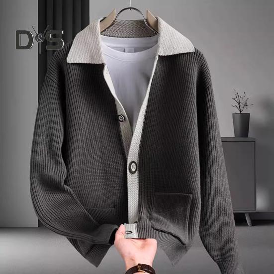 Мужской свитер, пальто, толстый, цветной, застежка на пуговицы, отложной воротник, трикотажный, свободный, сохраняющий тепло, куртка, осень-зима, кардиган, верхняя одежда