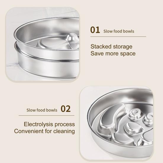 Миска для медленного кормления собак емкостью 2 чашки, миска для корма собак из нержавеющей стали для мелких и средних пород, нескользящая металлическая миска для медленного кормления сухой и влажной пищи