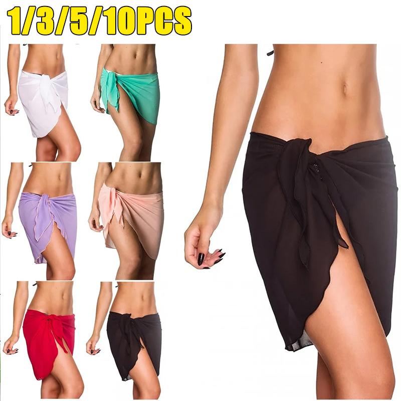 Women Short Sarongs Swimsuit Coverups Beach Bikini Wrap Sheer Short Skirt Chiffon Scarf Cover Ups for Swimwear
