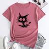 Повседневная футболка с короткими рукавами из чистого хлопка с принтом кота для женщин