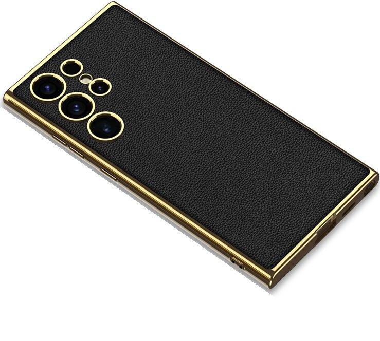 Case for Samsung Galaxy S24 Ultra, Electro Frame Leather cover, black