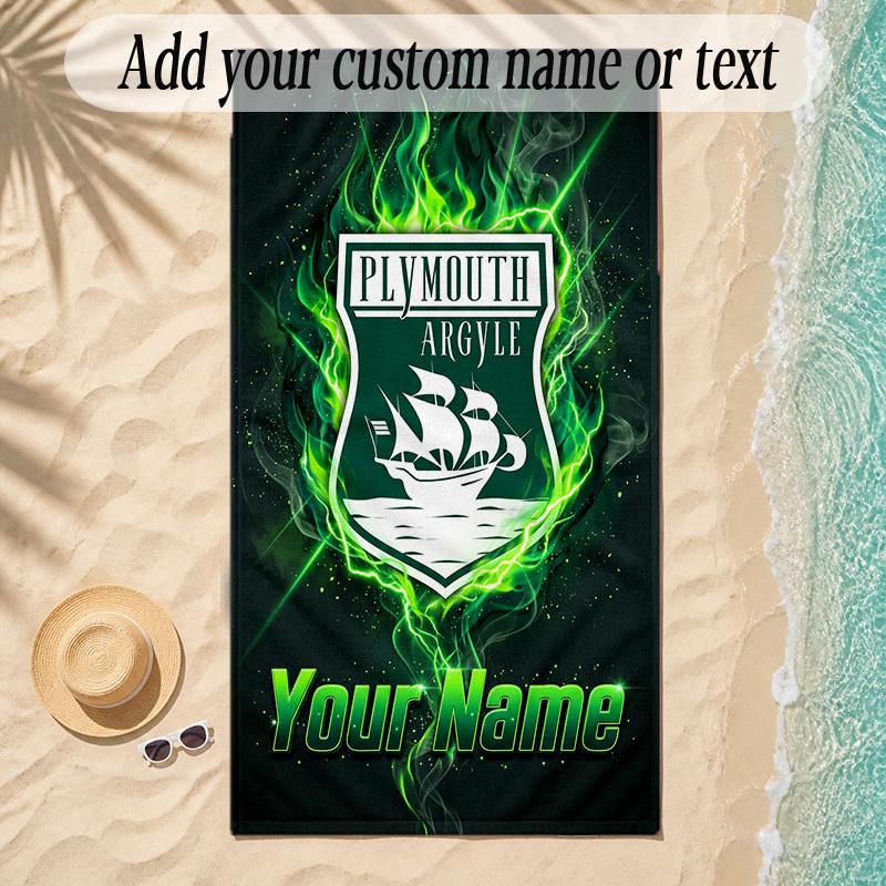 Beach TowelPlymouth Argyle FC Custom Name Text Personalized Soft Towel for Beach Pool Indoor Home Decor Gift