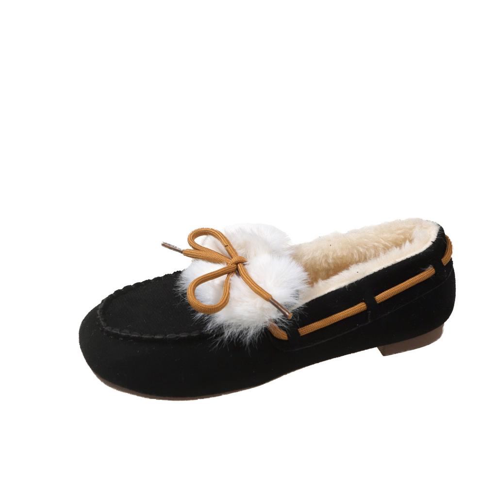 Soft Sole Cotton Single Shoes for Women 2023 New Round Head Autumn and Winter Plush Casual Bean Shoes Warm Flat Bottom Mom's Shoes