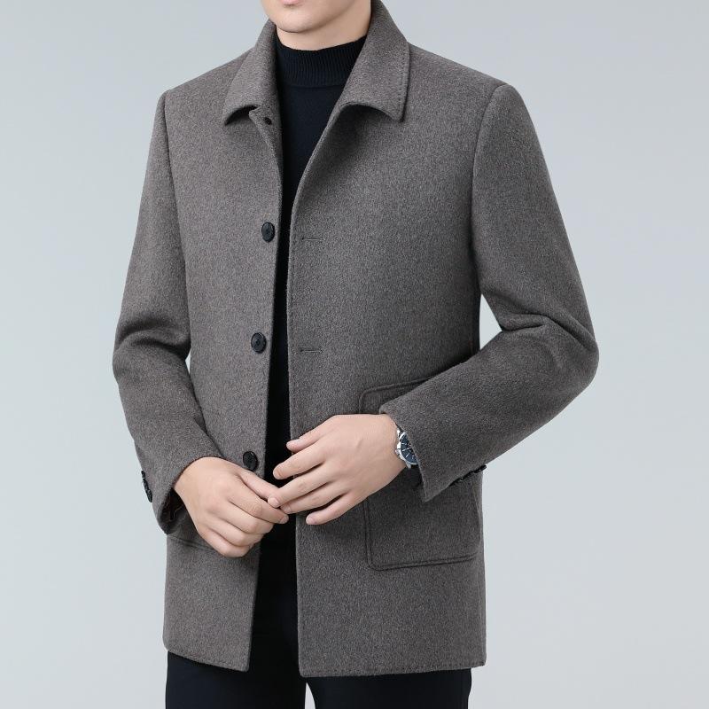New Winter Double-sided Cashmere Coat for Middle-aged Men, Removable Down Liner Windbreaker, Casual Dad Woolen Coat