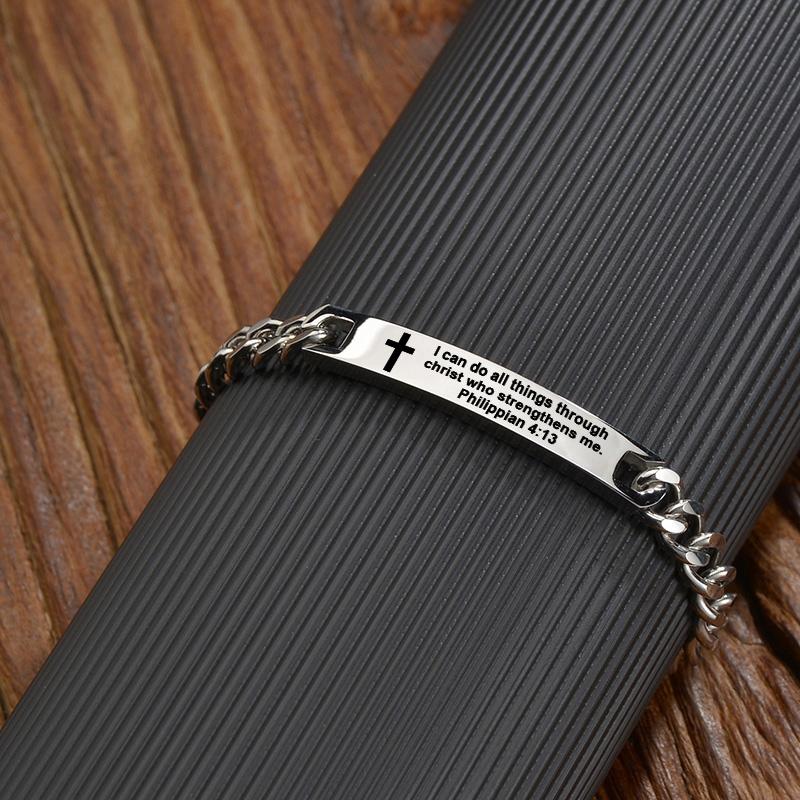 Christian Bible Stainless Steel Bracelet Bangle Engraved Cross Scripture Psalm Silicone Bracelets Religious Jewelry