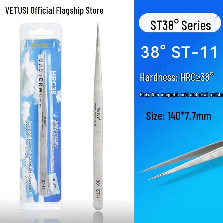 Прецизионные пинцеты VETUS ST Gold Label из нержавеющей стали для удаления волос, наращивания ресниц и нейл-арта.