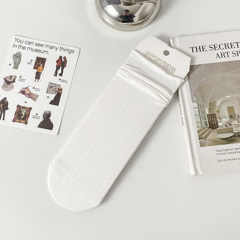 Женские гольфы до середины икры, летние тонкие носки с отворотом, дышащие хлопковые носки, универсальные свободные чулки, школьный стиль