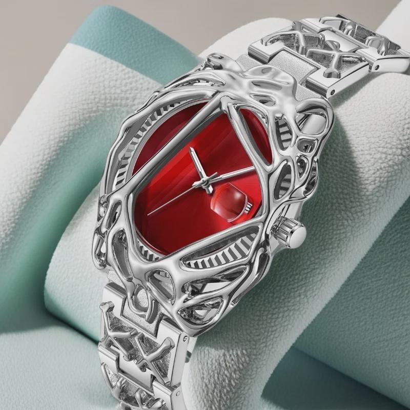 Y2K Ретро Часы Мода Гетеротипный Дизайн Мужские Кварцевые Часы Нержавеющая Сталь Водонепроницаемые Светящиеся Дата Наручные Часы