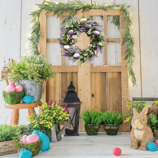 Венок из пасхальных яиц 17,7 дюймов, венок ручной работы с искусственными цветами, весенний декор яиц, цветной