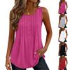 Женский модный летний свободный топ с круглым вырезом, без рукавов, цветной, с пуговицами и складками