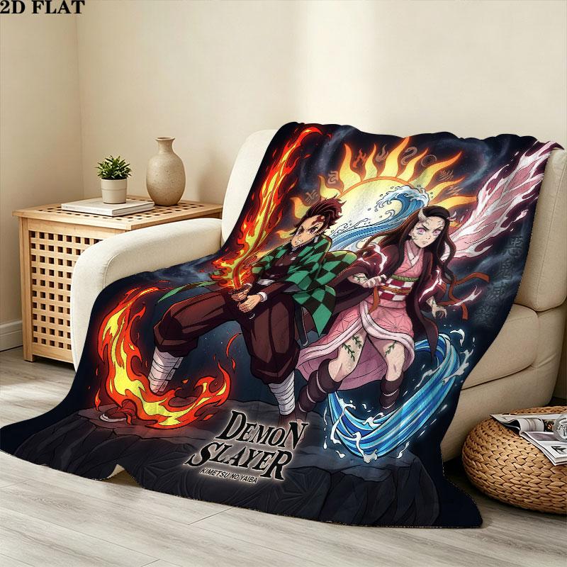 1PC Demon Slayer Patterned Flannel Blanket Suitable For All Seasons For Home Decor Warmth And Comfort Gifts Holiday Present